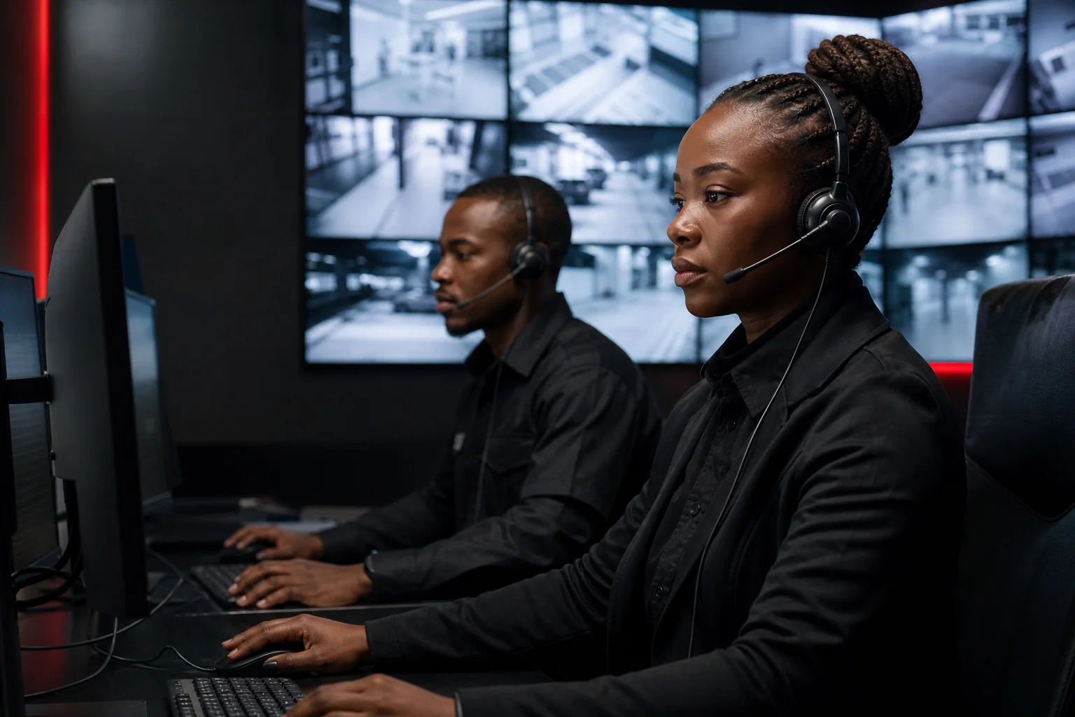 Security operators monitoring CCTV screens