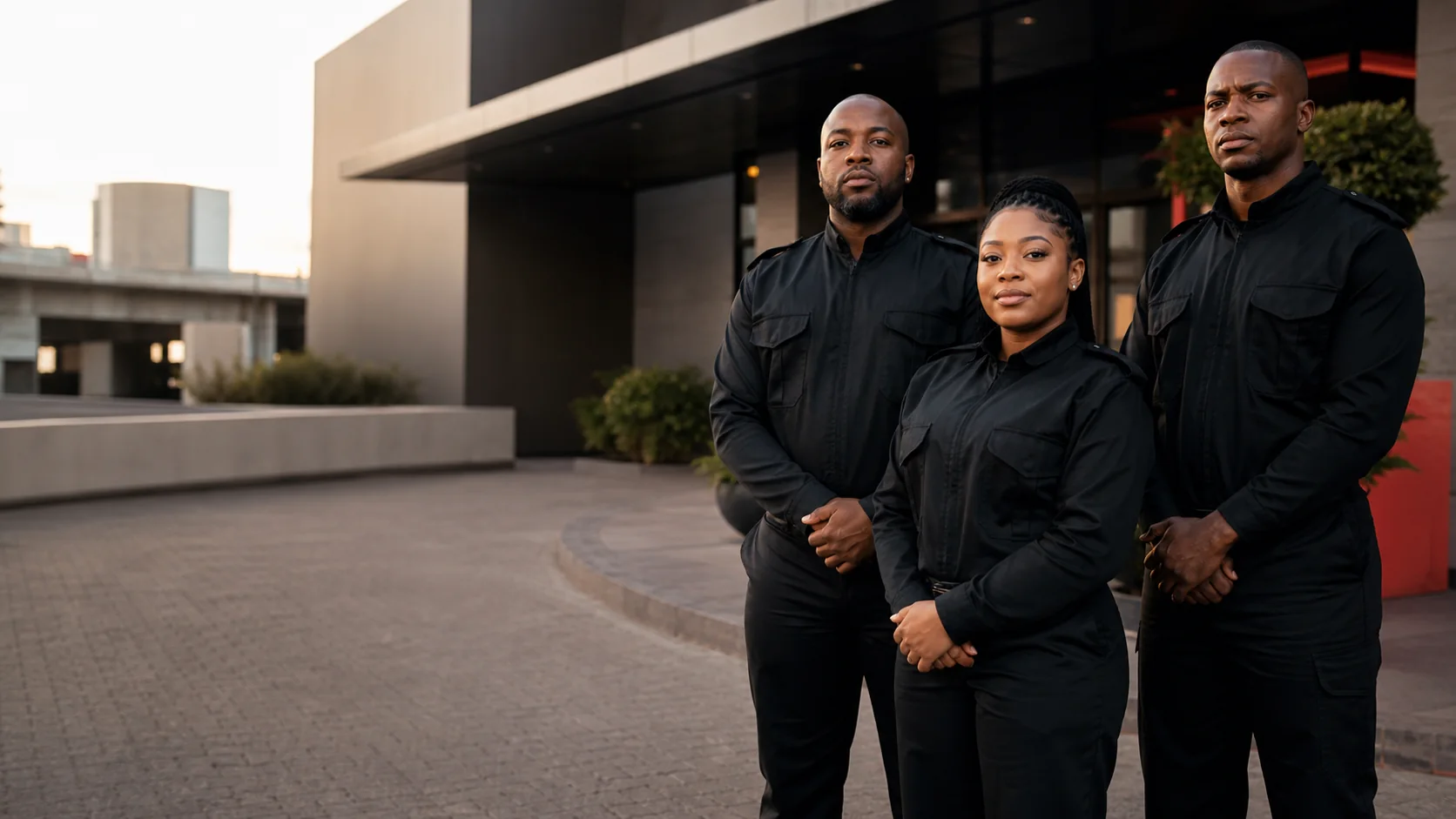 Anotha Security officers outside a commercial building